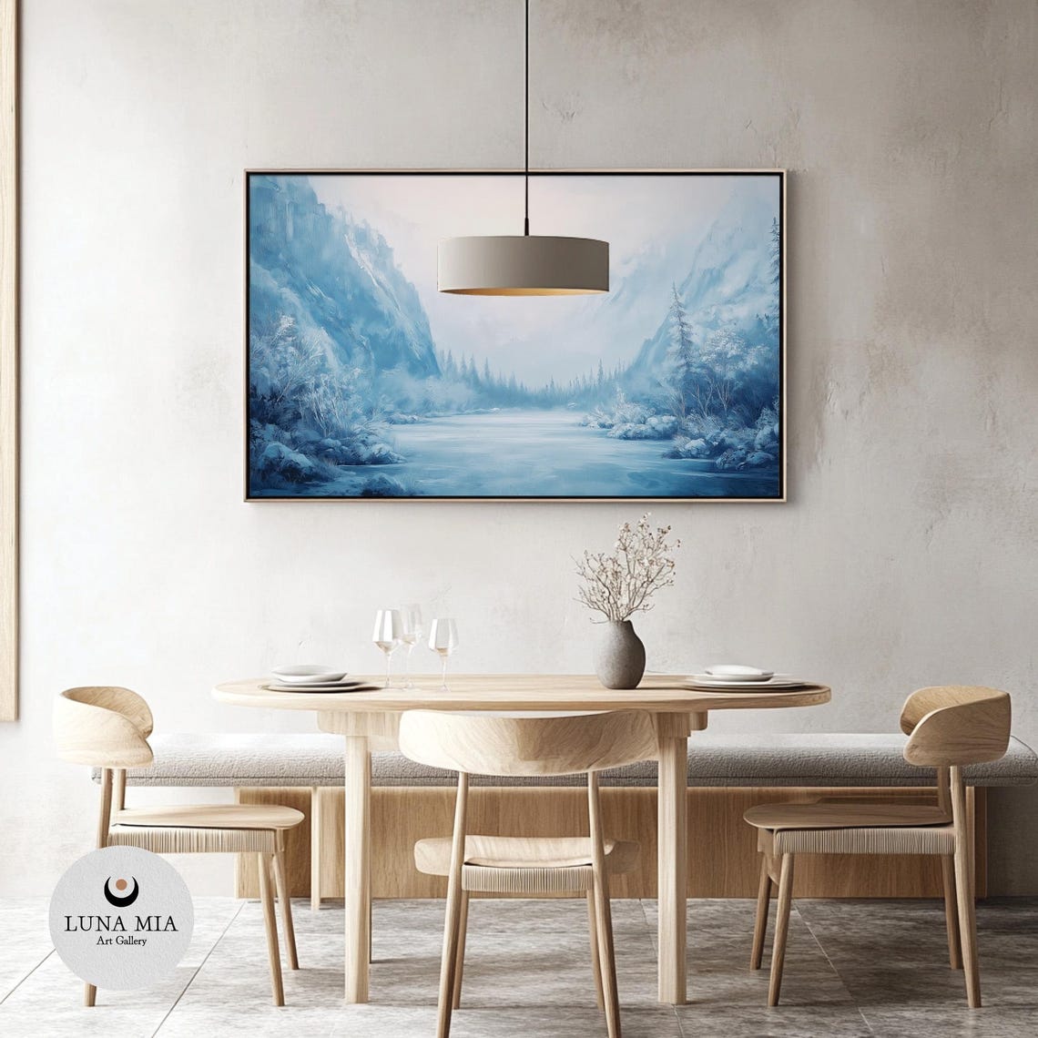 Icy Blue Mountain Valley With A Frozen River Winter Landscape Poster - Image 3