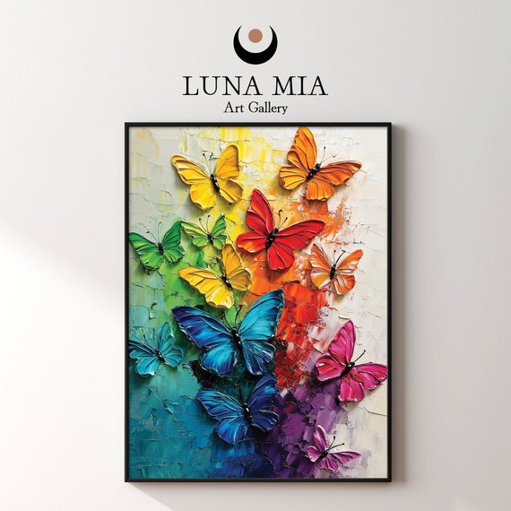 3d Colorful Butterflies Oil Paint Wall Art Prints Modern Decor Art Instant Vibrant Home Decor Print