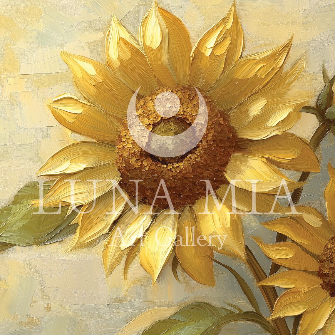 Golden Sunflower Close Up In Textured Impasto Oil Painting Poster - Image 5