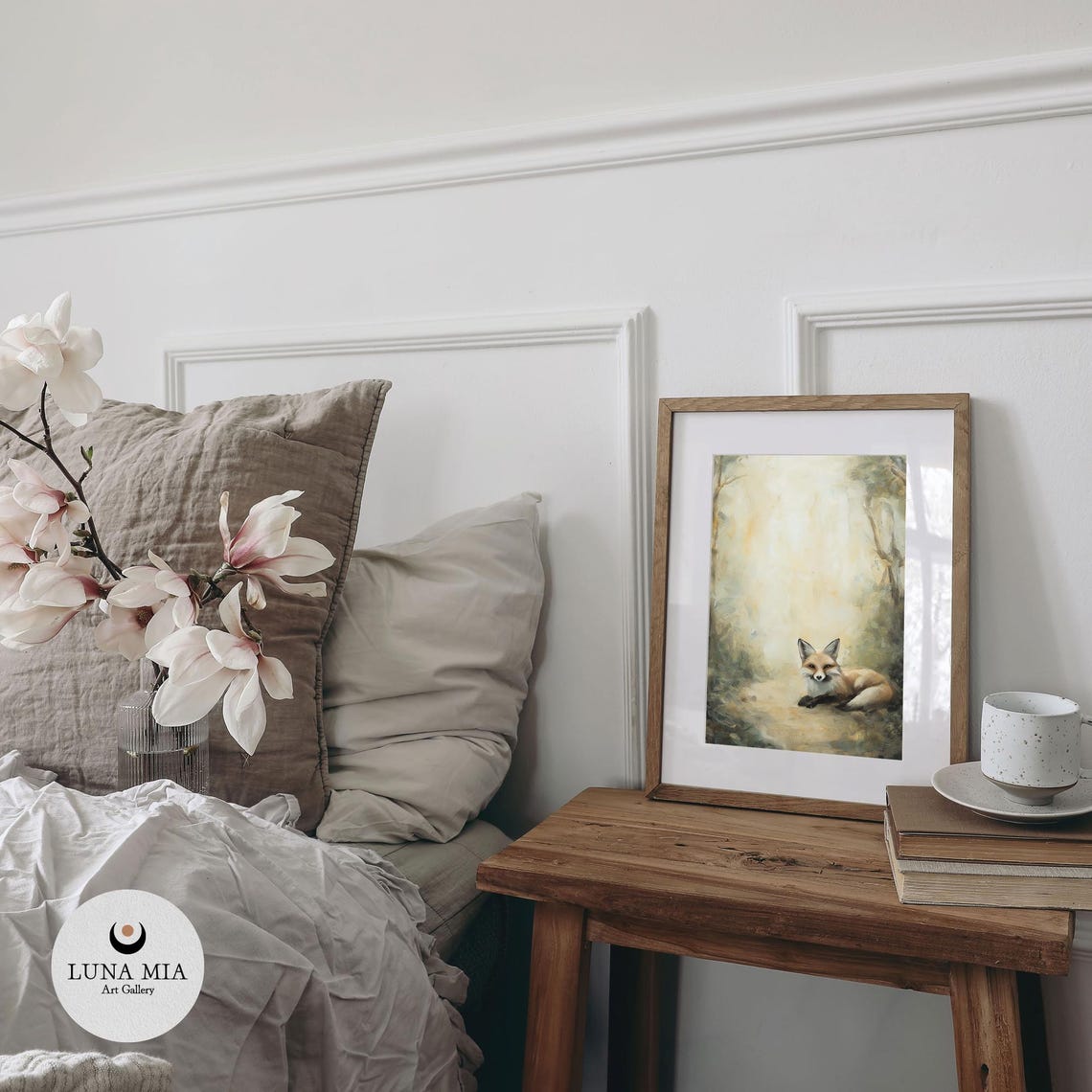Red Fox Resting In A Misty Forest Soft Sage And Cream Woodland Poster - Image 2