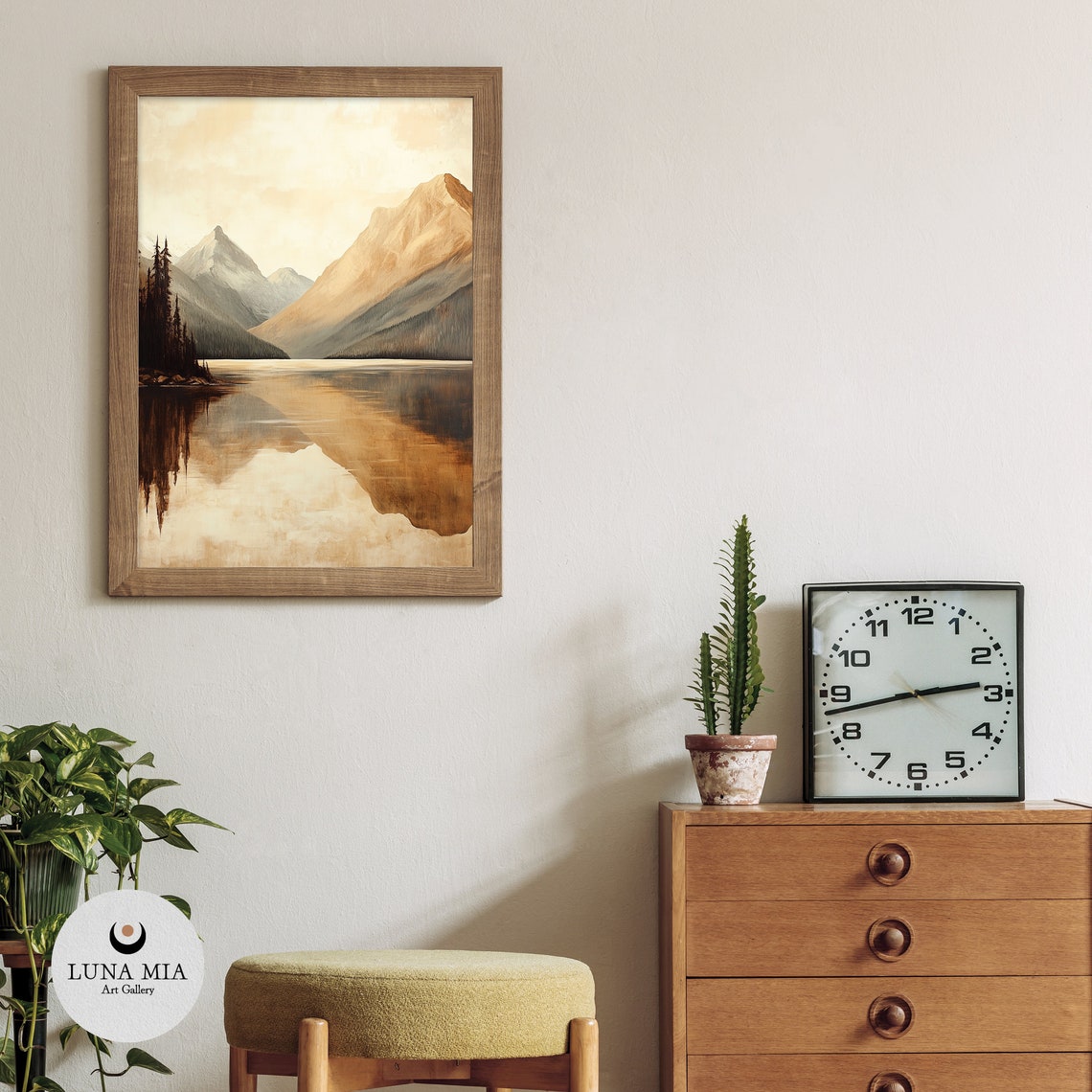 Stunning Sepia Mountain Lake Mirror Reflection Landscape Poster - Image 3
