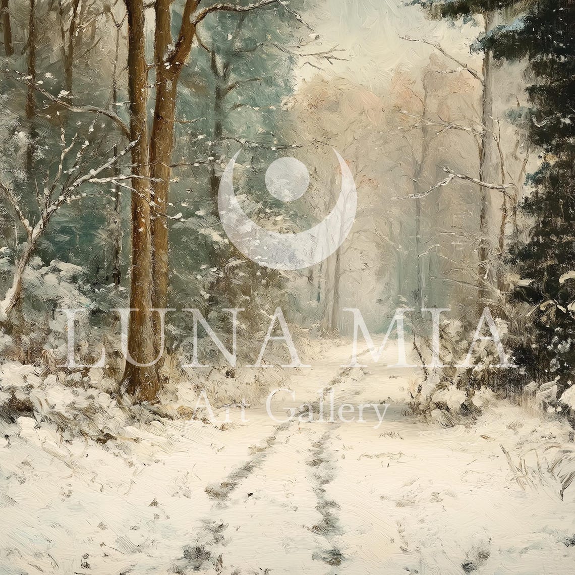 Footprints On A Snow Covered Path Through A Quiet Winter Forest Poster - Image 5