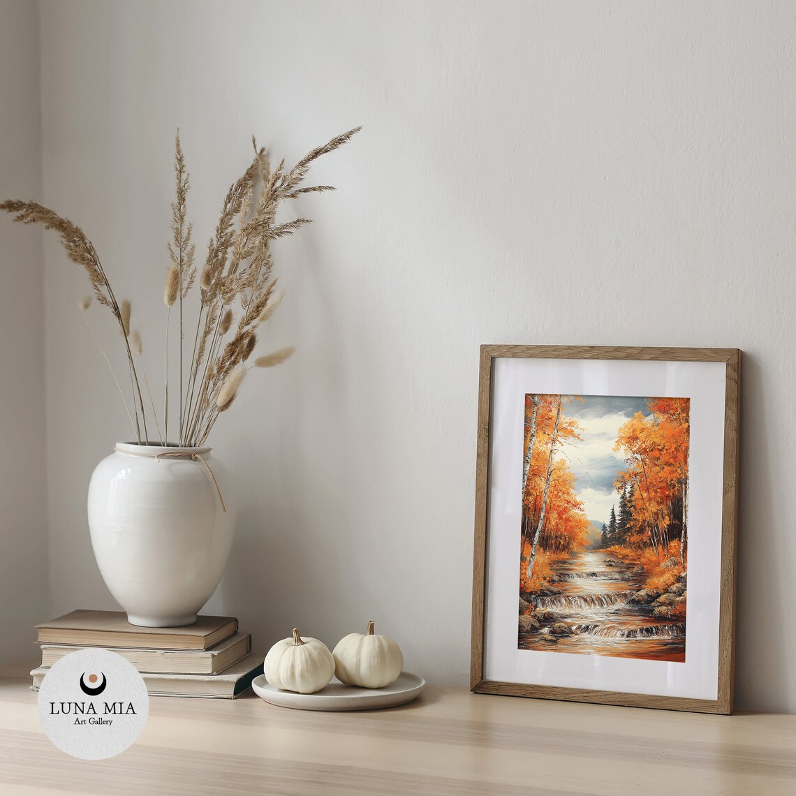 Autumn Forest Stream Waterfalls Orange Birch Oil Painting Poster - Image 5