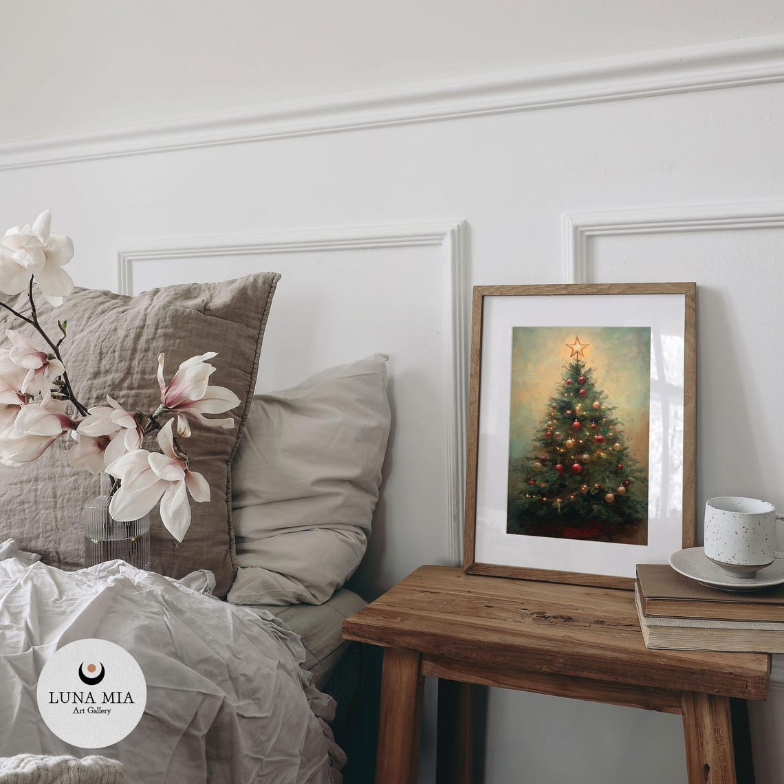 Decorated Christmas Tree With Star Topper And Vintage Ornaments Poster - Image 2