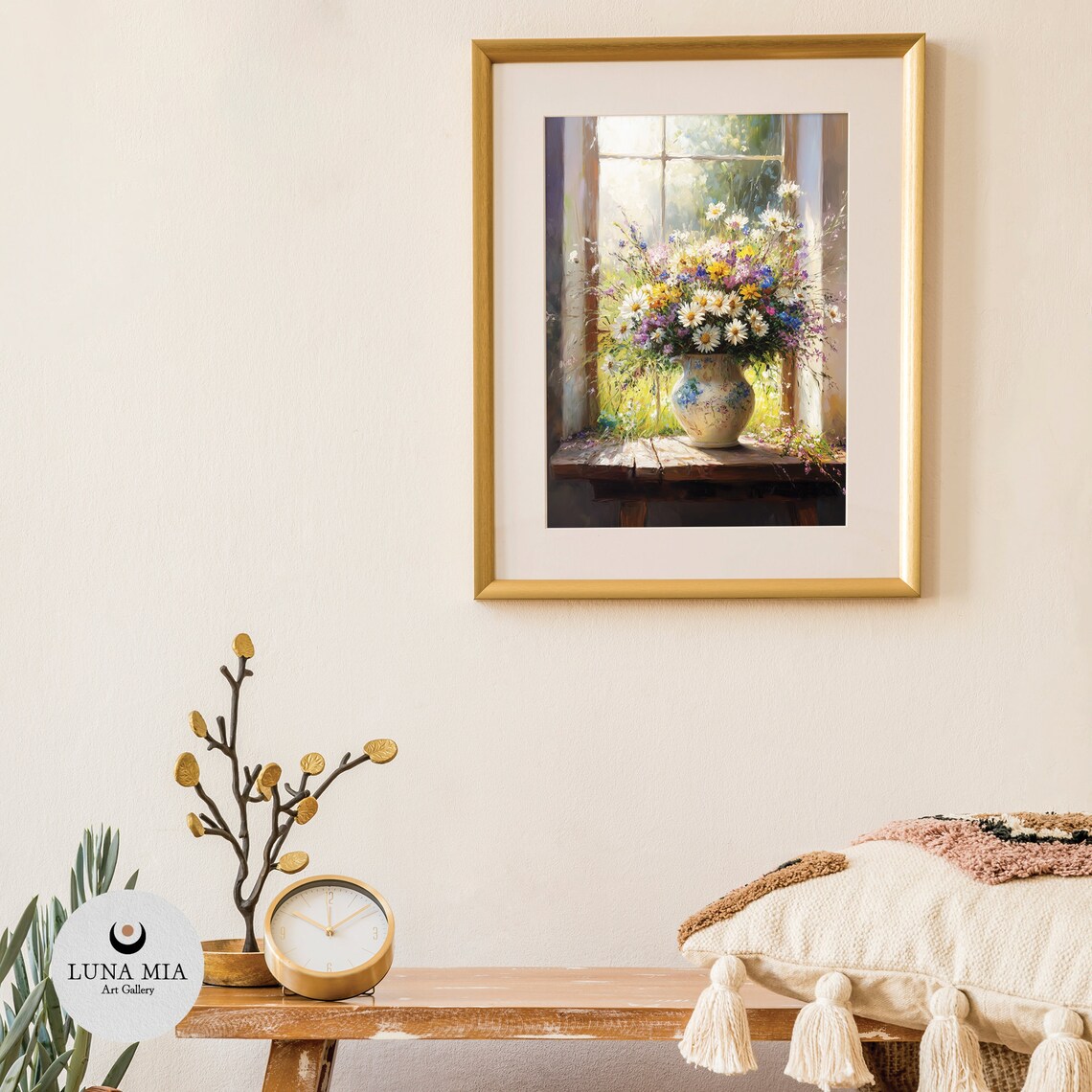 Fresh Daisy Wildflower Bouquet by Bright Sunlit Window Poster - Image 3
