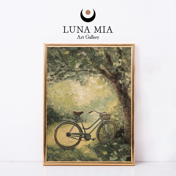 Enchanting Vintage Bicycles In A Lush Green Forest Wall Art Oil Painting For Nature Lovers Home Dcor
