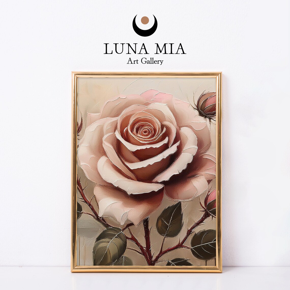 Blush Pink Rose Close-Up Soft Romantic Floral Oil Art Wall Print