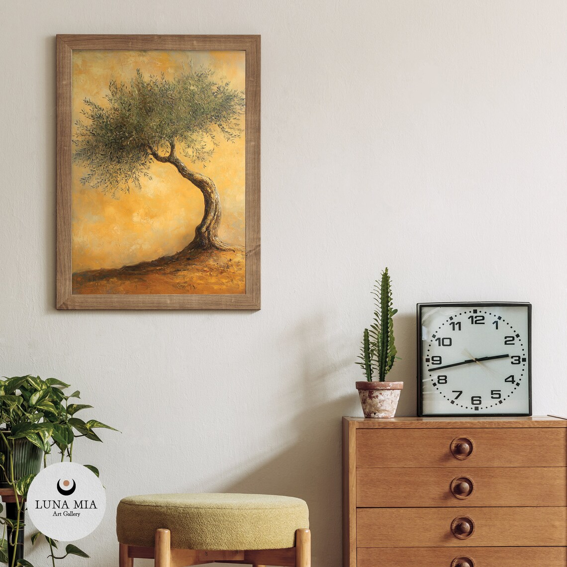 Lone Tree Golden Sunset Sky Warm Oil Painting Style Art Poster - Image 3