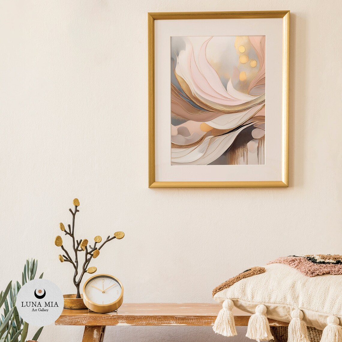 Blush Pink Rose Gold Flowing Petal Abstract Floral Art Poster - Image 3