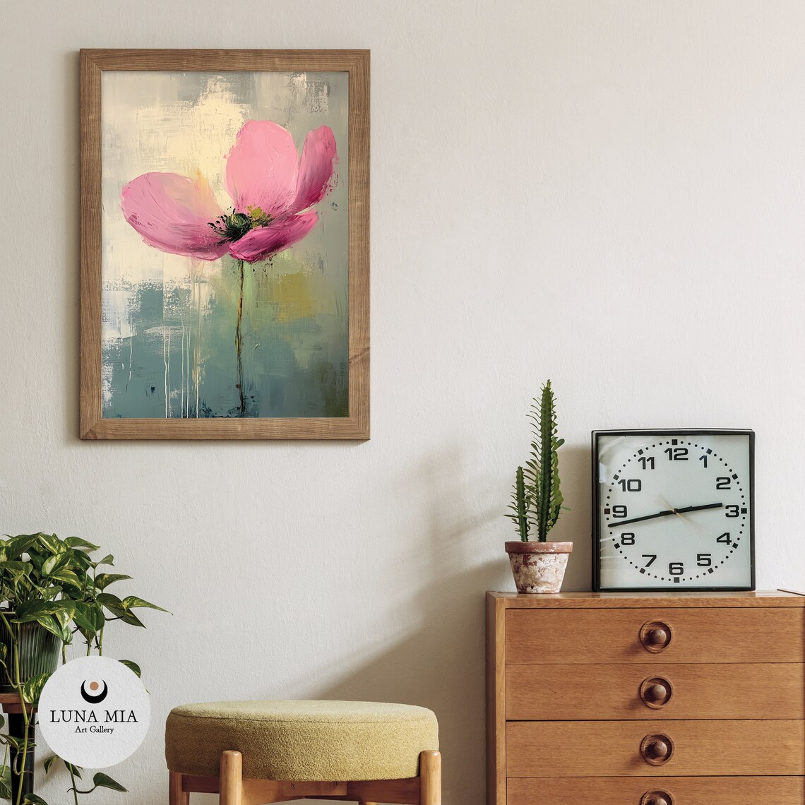 Pink Poppy Flower Close Up Abstract Textured Oil Painting Poster - Image 3