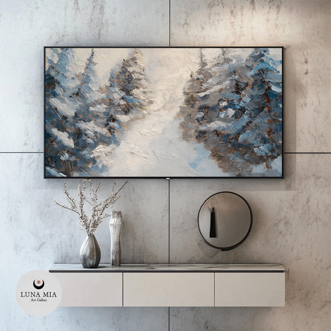Snow Covered Forest Path Textured Impasto Winter Painting Poster - Image 2