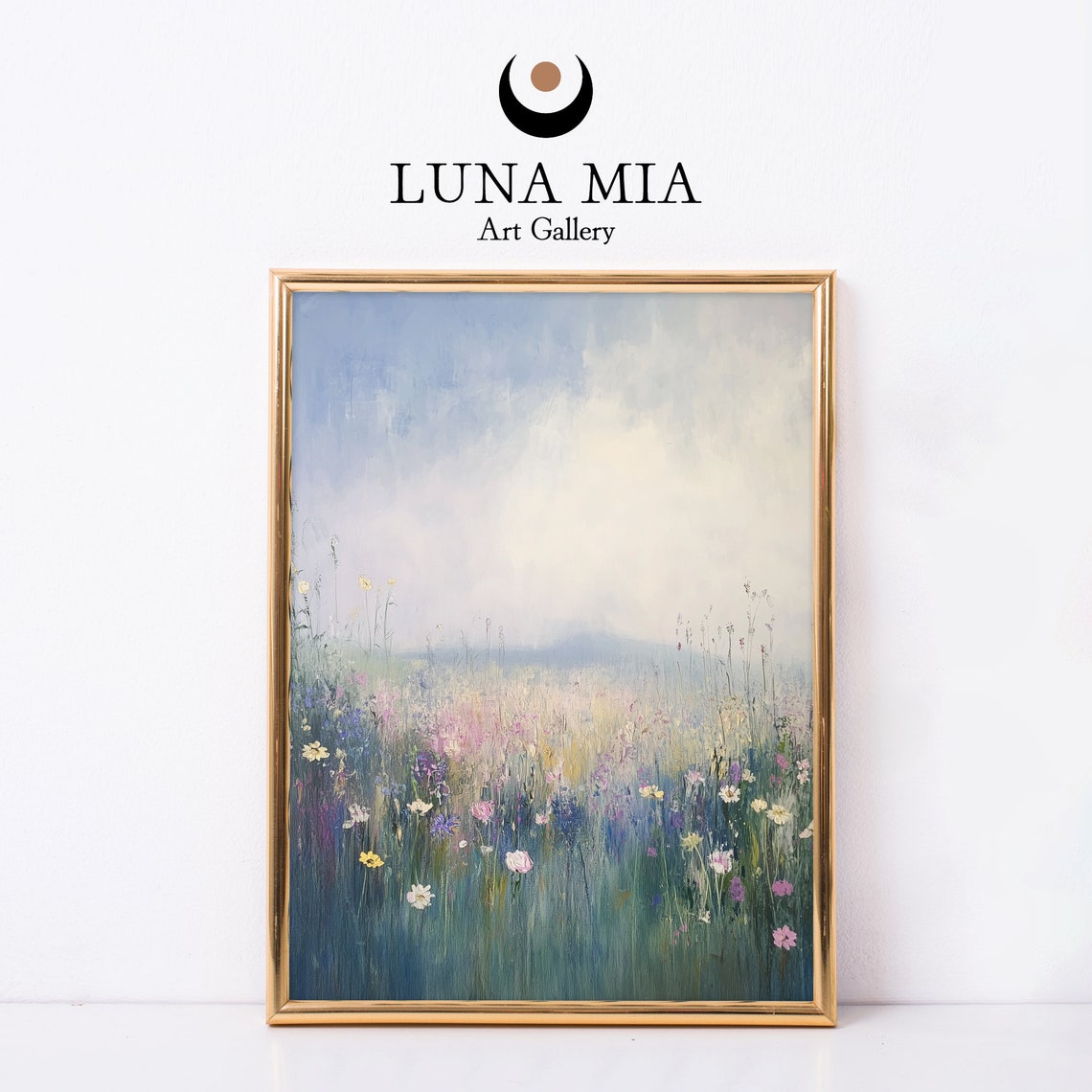 Dreamy Wildflower Meadow Under Soft Pastel Sky Above Art Poster