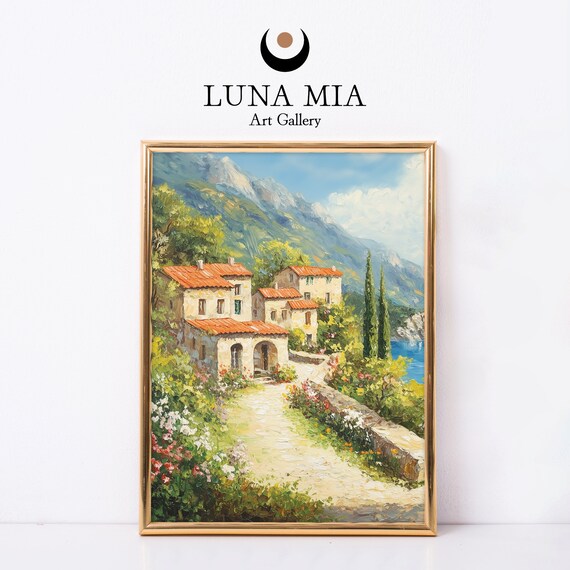 Sunny Mediterranean Coastal Village Red Roofs Sea View Poster