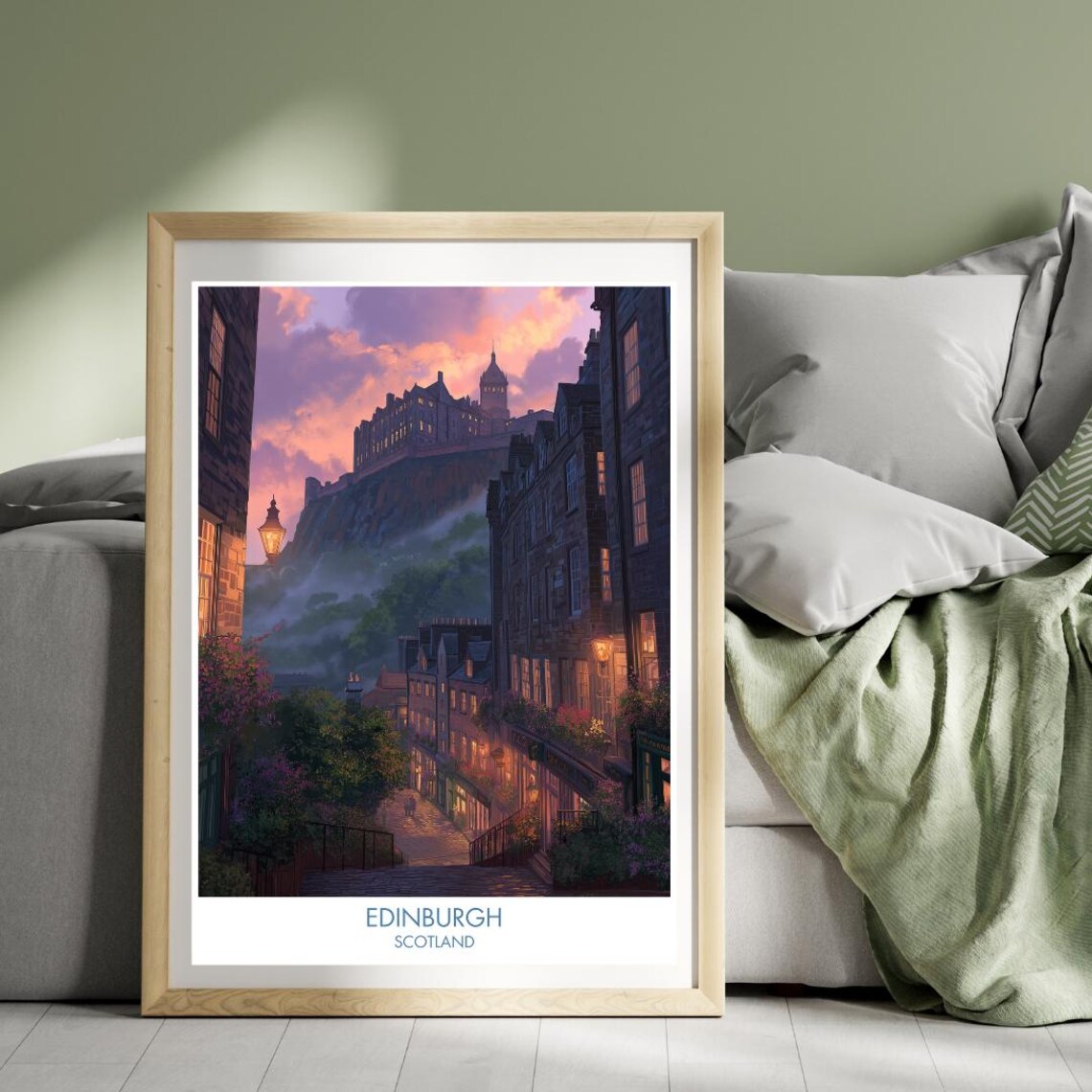 Edinburgh Scotland Castle Rock Glowing Dusk Old Town Street Poster