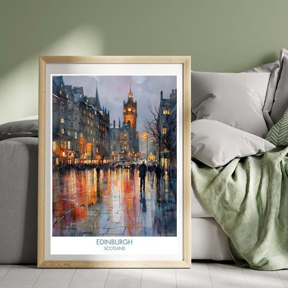 Edinburgh Poster Scotland Great Britain Print United Kingdom Scottish Christmas Market Wall Art Illustration