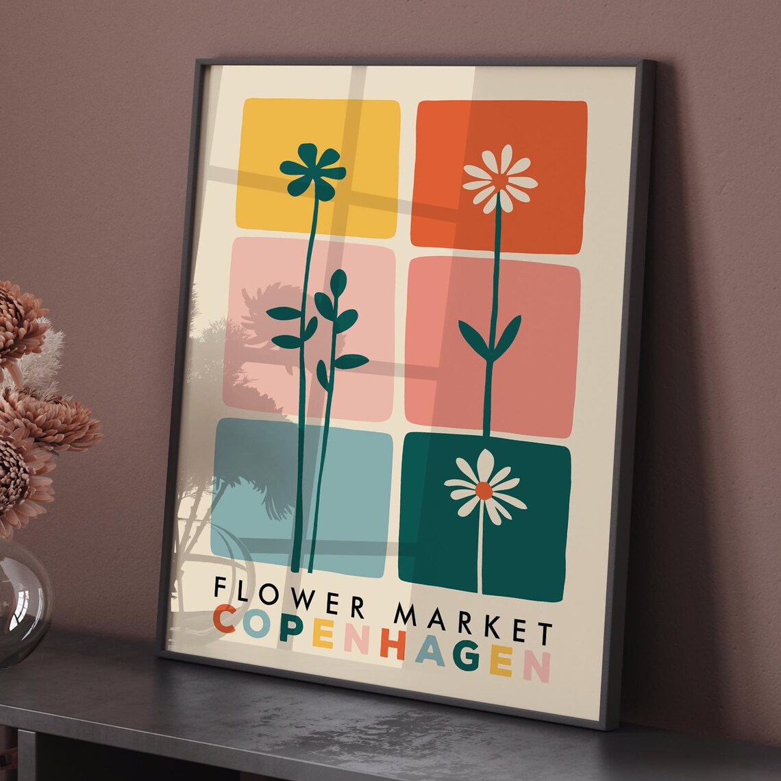 Playful Flower Market Copenhagen Colorful Squares Floral Poster - Image 6