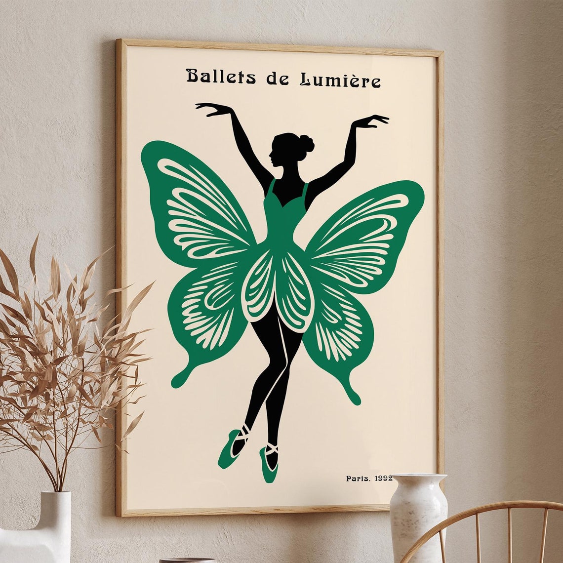 Ballets de Lumière Paris 1992 Poster with Green Butterfly Dancer