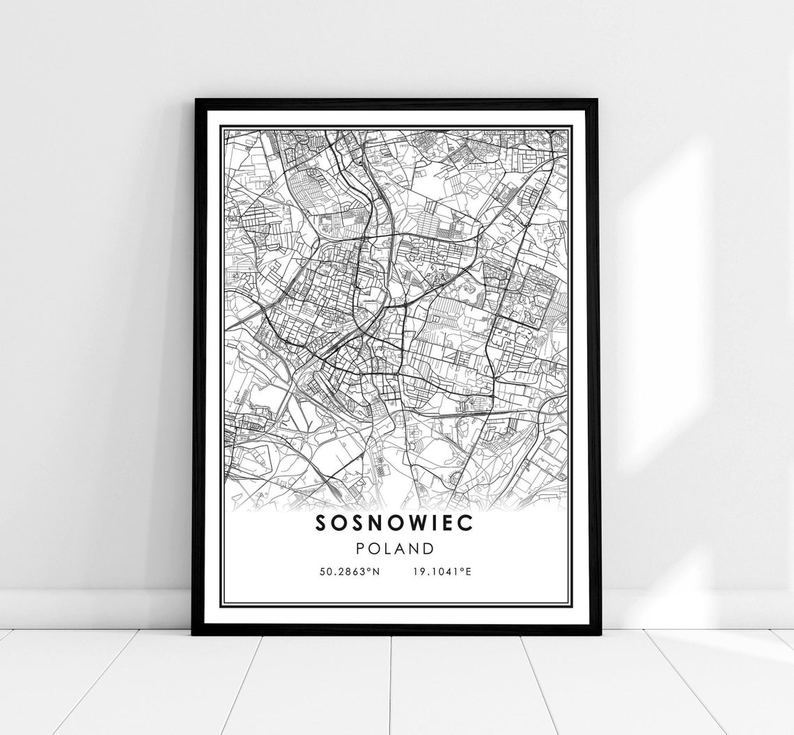 Sosnowiec Poland Minimalist City Map Line Art Retro Travel Poster