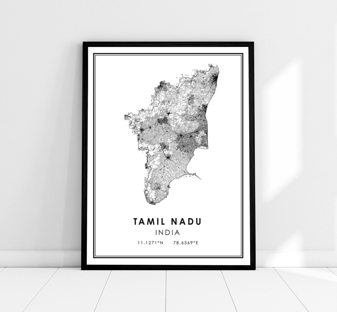 Tamil Nadu Map Poster, India Travel Wall Art