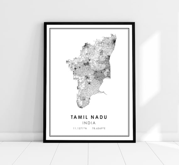 Tamil Nadu Map Poster, India Travel Wall Art