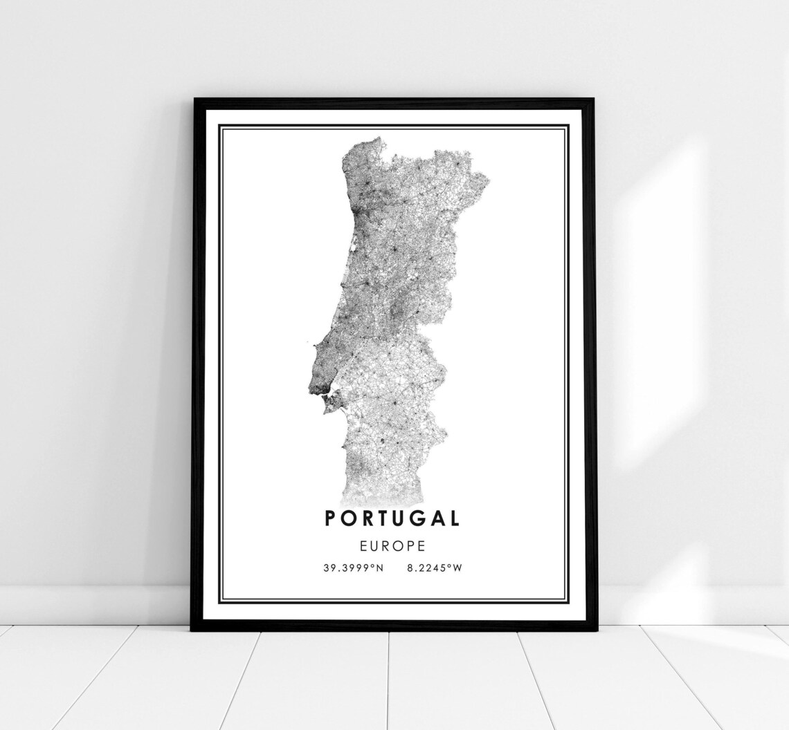Portugal Country Map Art Print, Travel Poster
