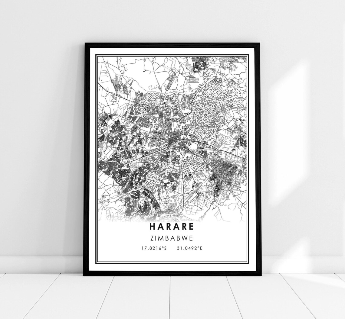 Harare Map Poster, Zimbabwe City Travel Art