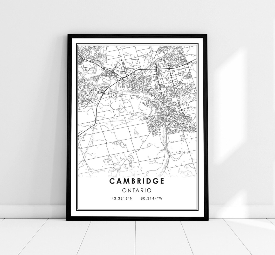 Cambridge Ontario Minimalist City Street Map Line Art Poster
