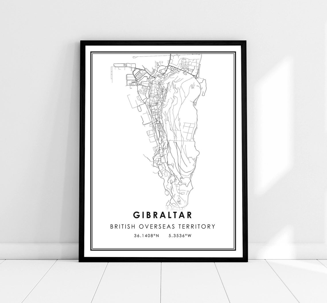 Gibraltar British Overseas Territory Monochrome Map Art Poster