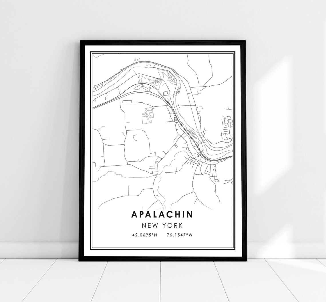 Apalachin New York Black and White Minimalist Street Map Art Poster