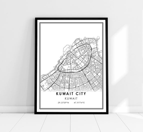 Kuwait City Map Print, Travel Wall Art