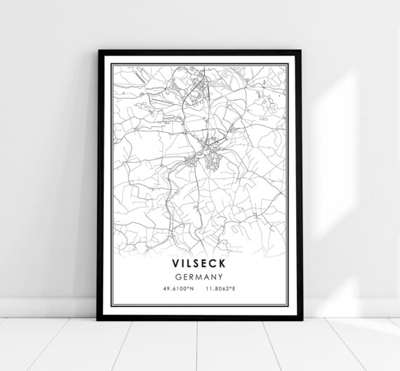 Vilseck Germany City Street Map Coordinates Black and White Poster