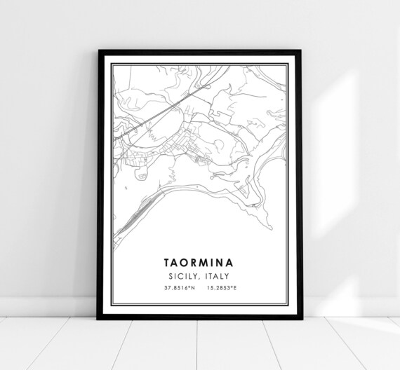 Taormina Sicily Italy City Map Line Art Coordinates Travel Poster