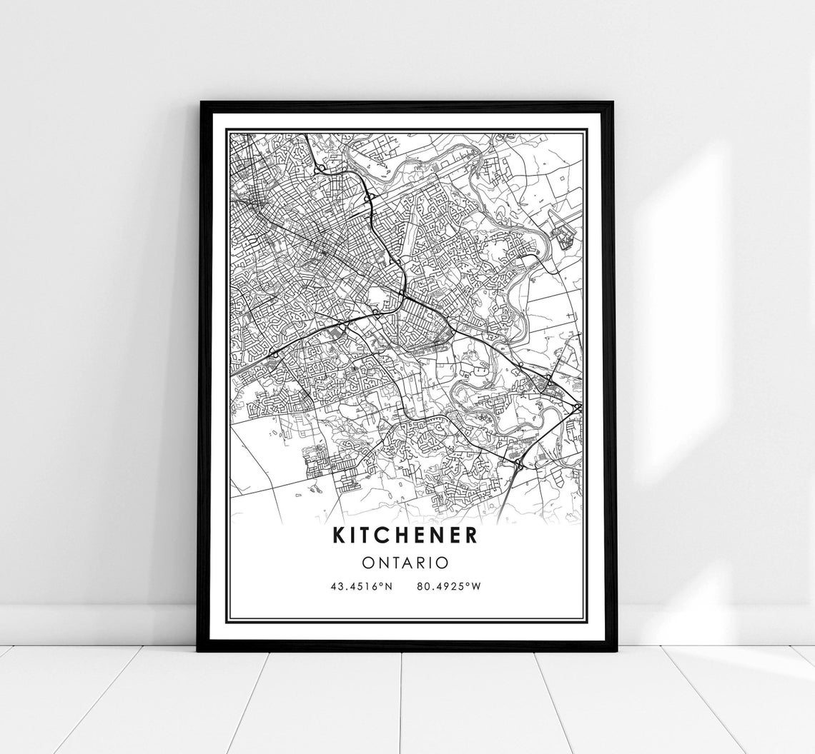 Kitchener Ontario City Street Map Minimalist Line Art Poster