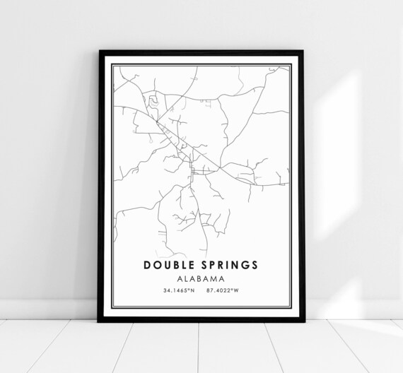 Double Springs Alabama Minimalist City Street Map Line Art Poster