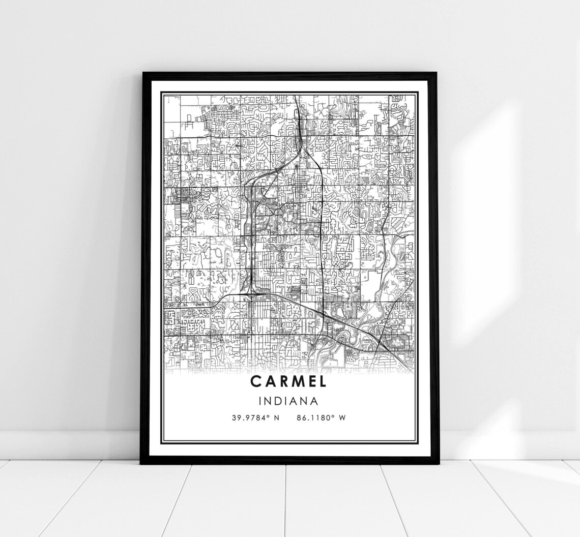 Carmel Map Print Poster, Indiana City Travel