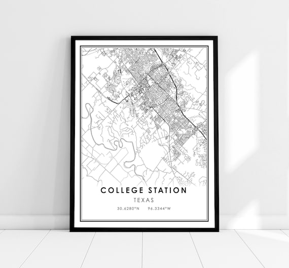 College Station Map Print, Texas City Travel Poster