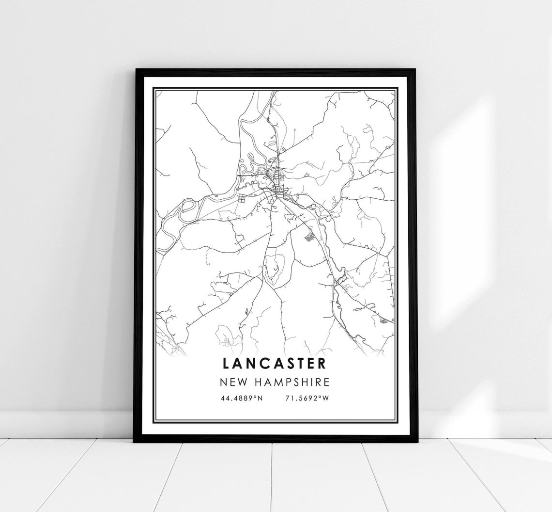 Lancaster New Hampshire Minimalist Street Map Coordinates Poster
