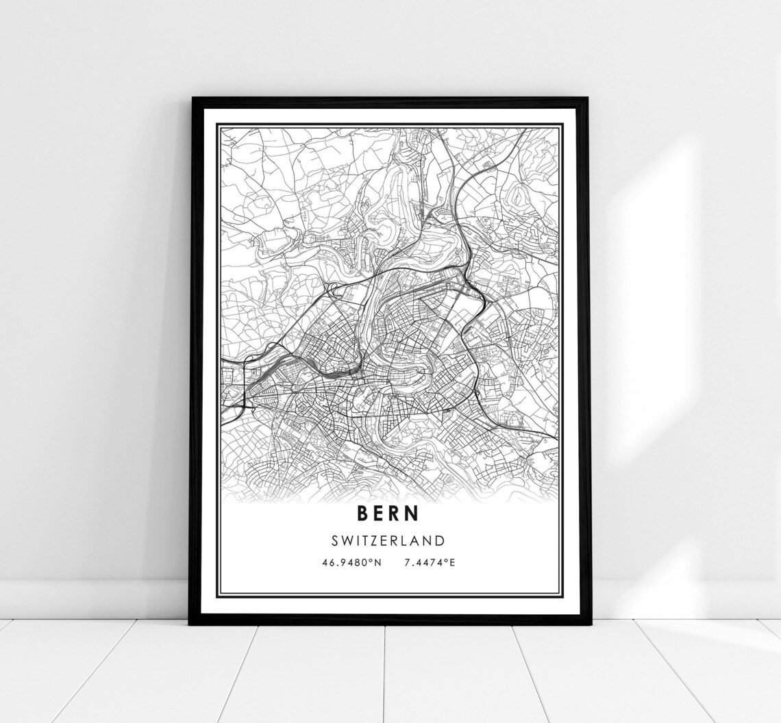 Bern Switzerland City Map Poster Minimalist Street Map Coordinates Art