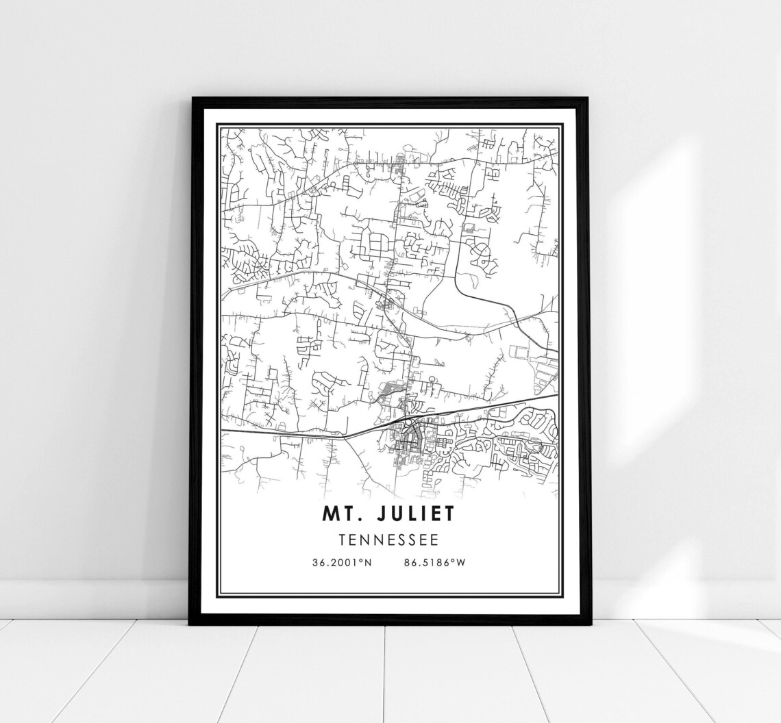 Mt Juliet Map Print, Tennessee City Travel Poster