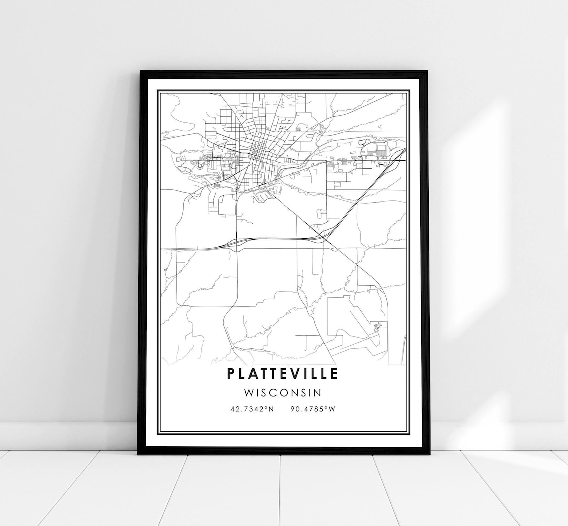 Platteville Map Print, Wisconsin City Travel Poster