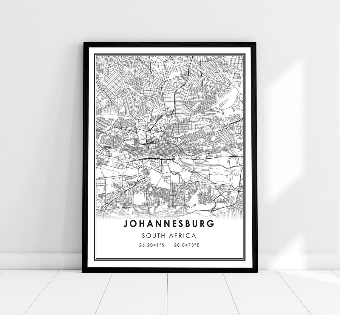 Johannesburg Map Poster, South Africa City Travel