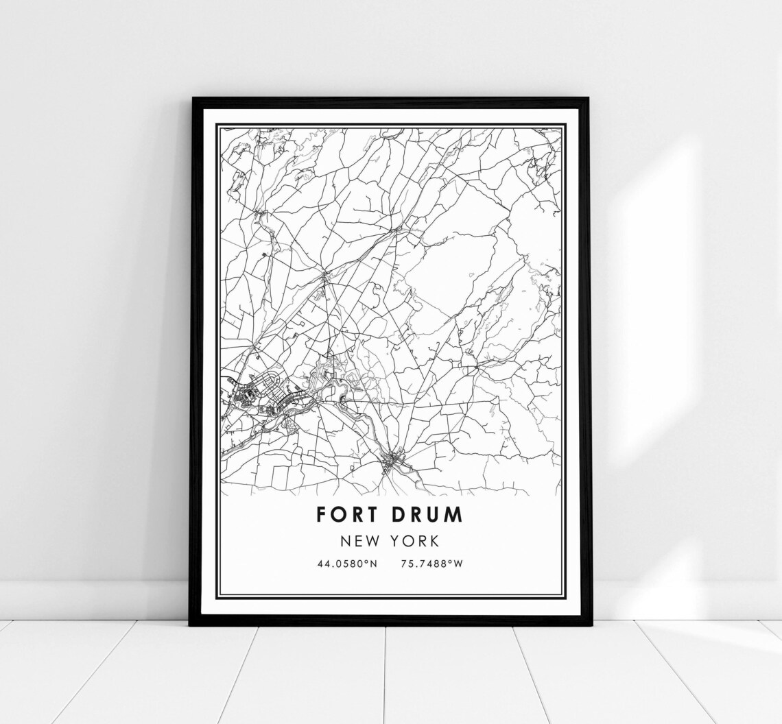 Fort Drum New York Minimalist City Street Map Black And White Art Print