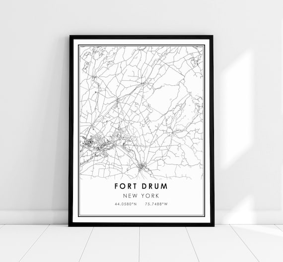 Fort Drum New York Minimalist City Street Map Black And White Art Print