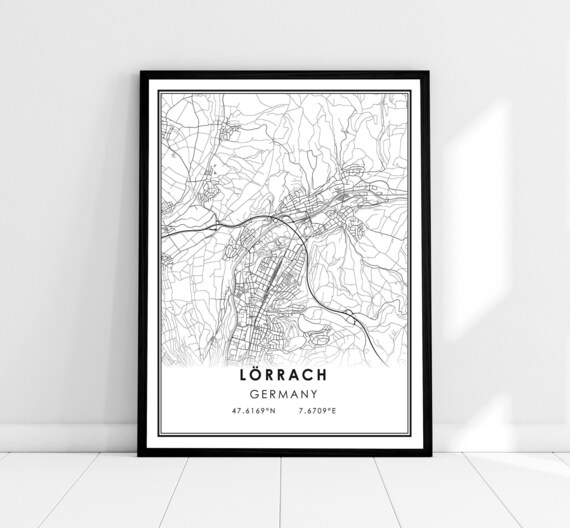 Lörrach Germany Minimalist Street Map with Coordinates Art Poster