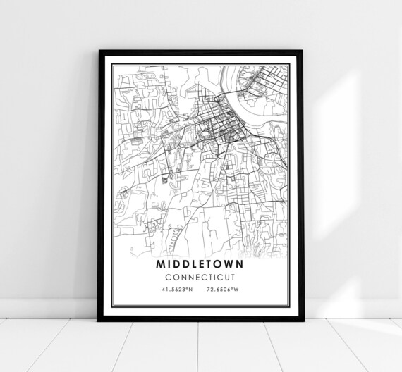Middletown Connecticut Street Map Coordinates Line Art Poster
