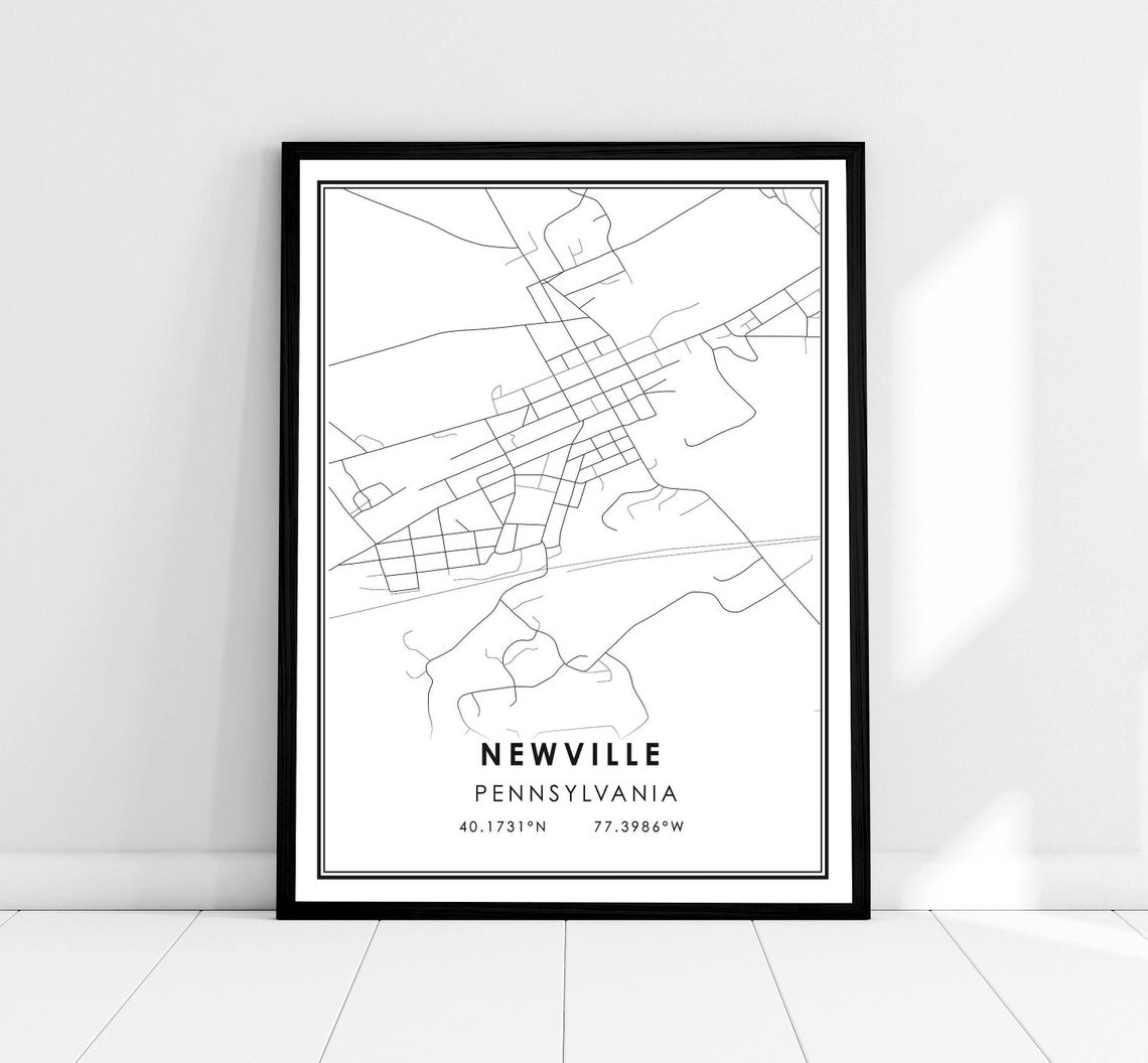Newville Pennsylvania Minimalist Street Map Coordinates Wall Art