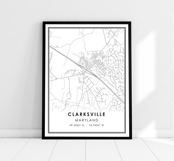 Clarksville Maryland Minimalist City Street Map Coordinates Art Print