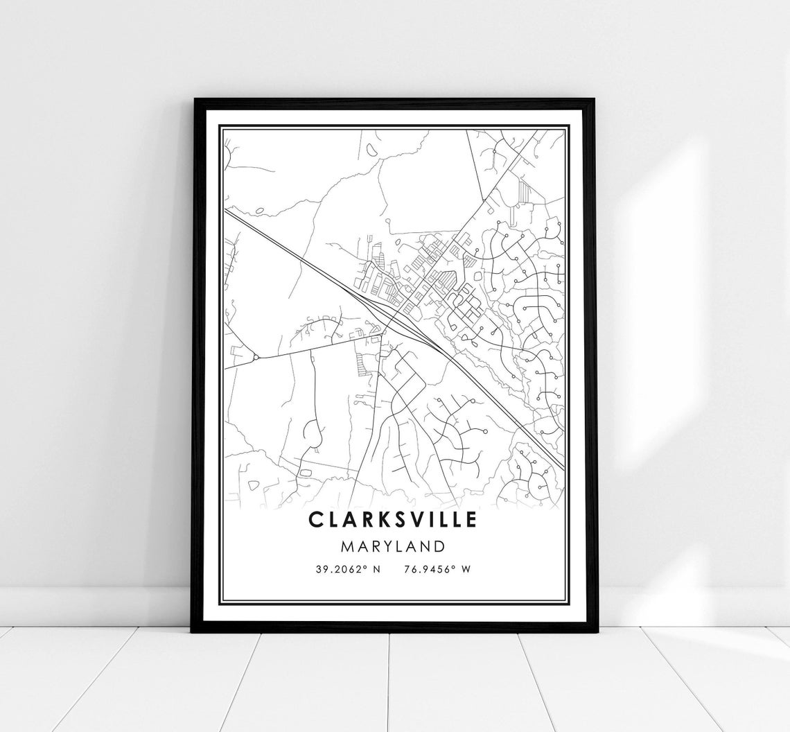 Clarksville Maryland Minimalist City Street Map Coordinates Art Print