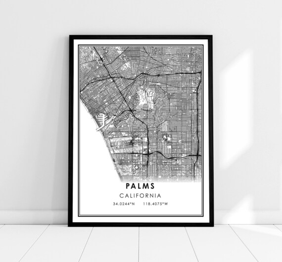 Palms California Minimalist Black And White City Map Art Poster