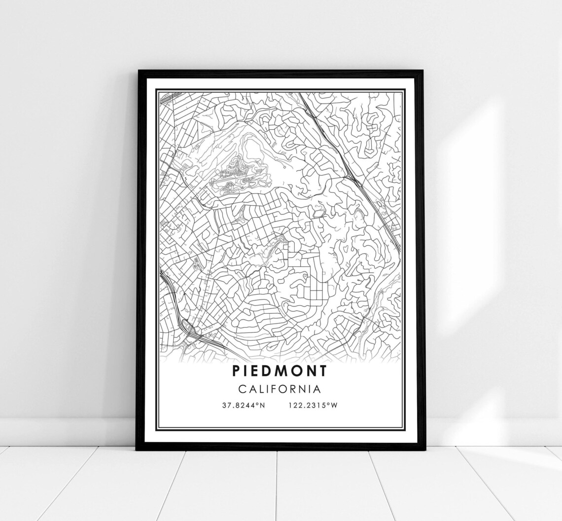 Piedmont California Minimalist Street Map Coordinates Poster